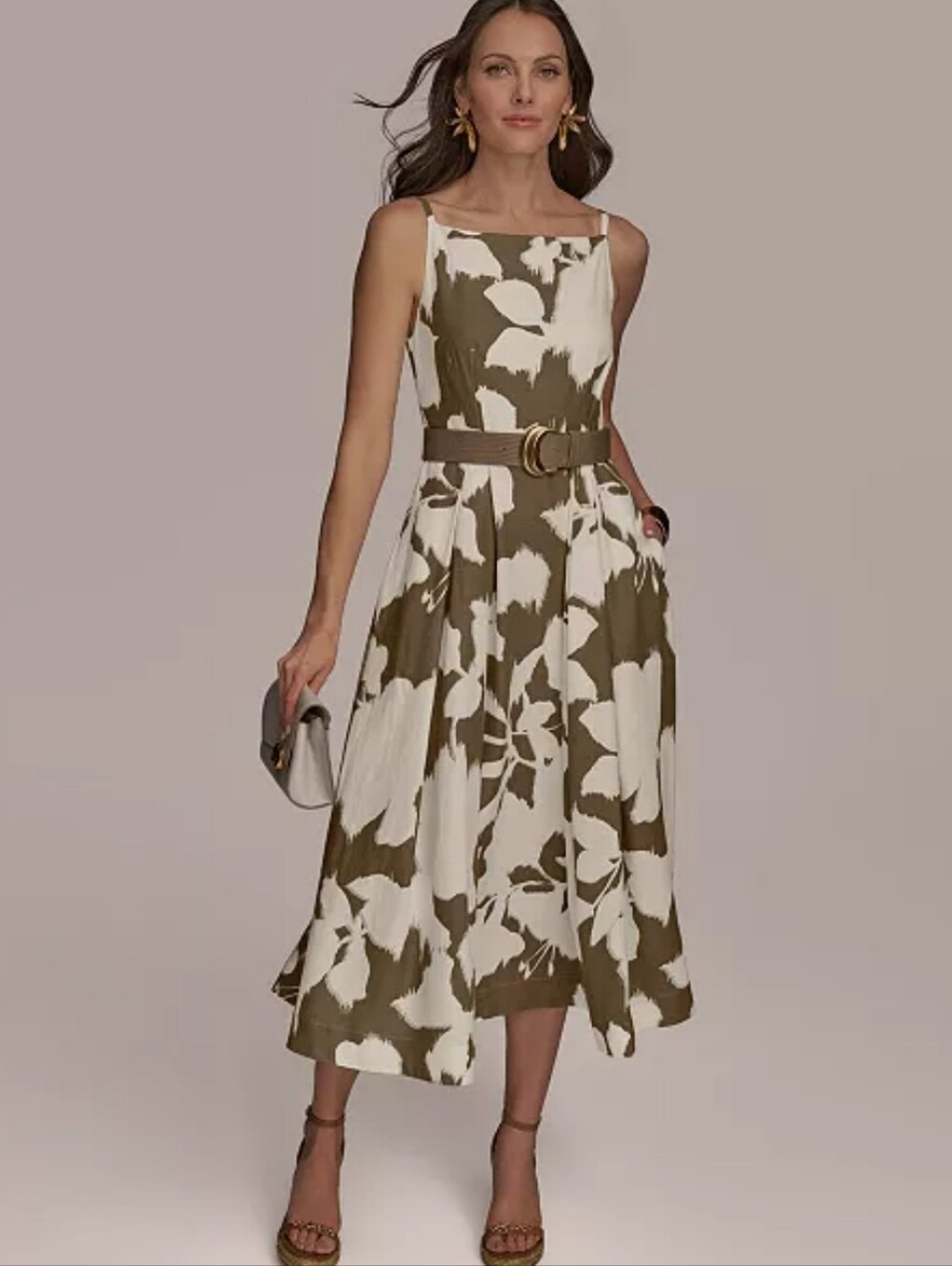 Donna Karan New York NWT Size 14 Linen Blend Floral Maxi Dress Belt $199 Flaw